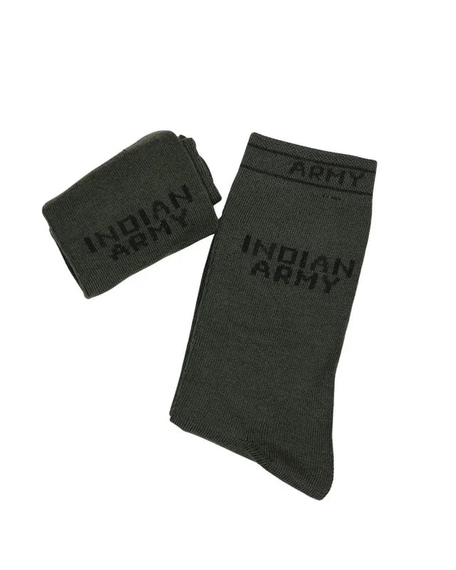 Indian Army Sports Socks Black Strip and Typography Pack of 3 – Olive Green